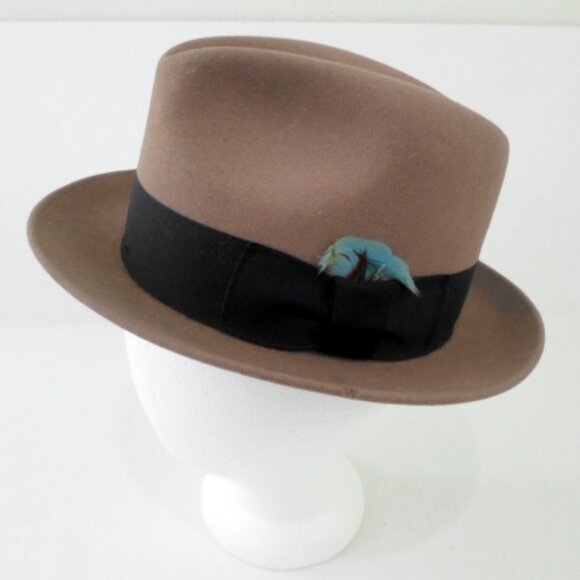 Vintage Bee Fedora Hat Tan Dyna Felt Wool Blend Mens 6 7/8 - Picture 1 of 12